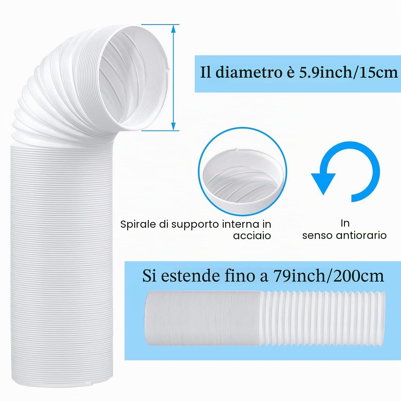 Kit di ventilazione per condizionatore d'aria portatile, guarnizione per finestra con tubo di scarico del condizionatore d'aria da 15 cm di diametro, kit portatile per finestre AC, lunghezza