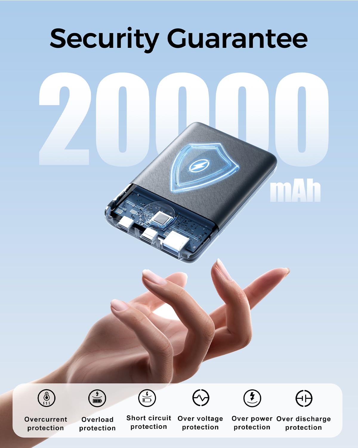 Power Bank 20000mAh, 22,5W Mini USB-C mit PD 3.0, QC 3.0 & LED | USB-C Ein- und Ausgang in kompaktem Format; externer Akku für iPhone 17/16/15 Serie, Samsung, iPad und mehr