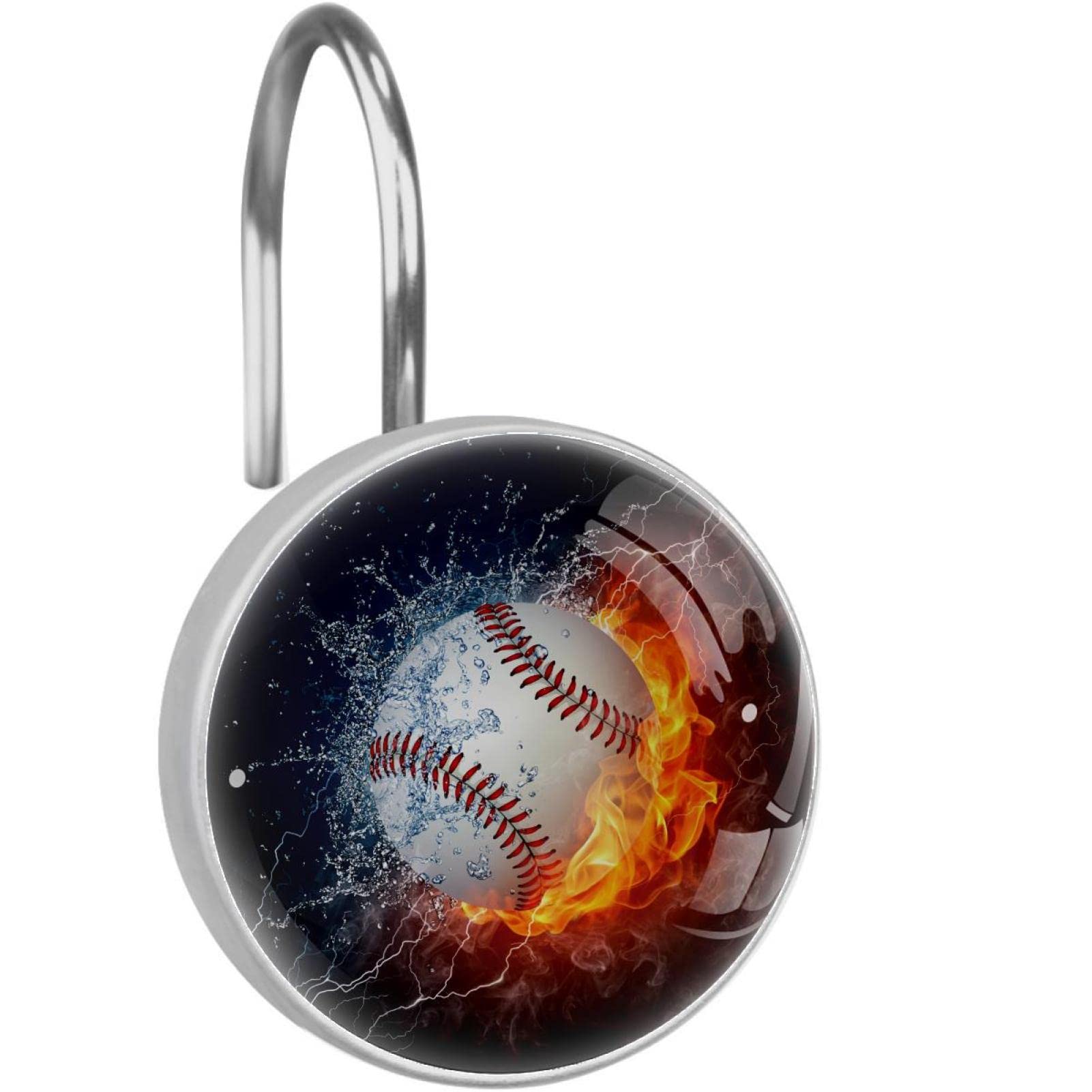 Anneaux de rideau de douche en acier inoxydable crochets décoratifs baseball