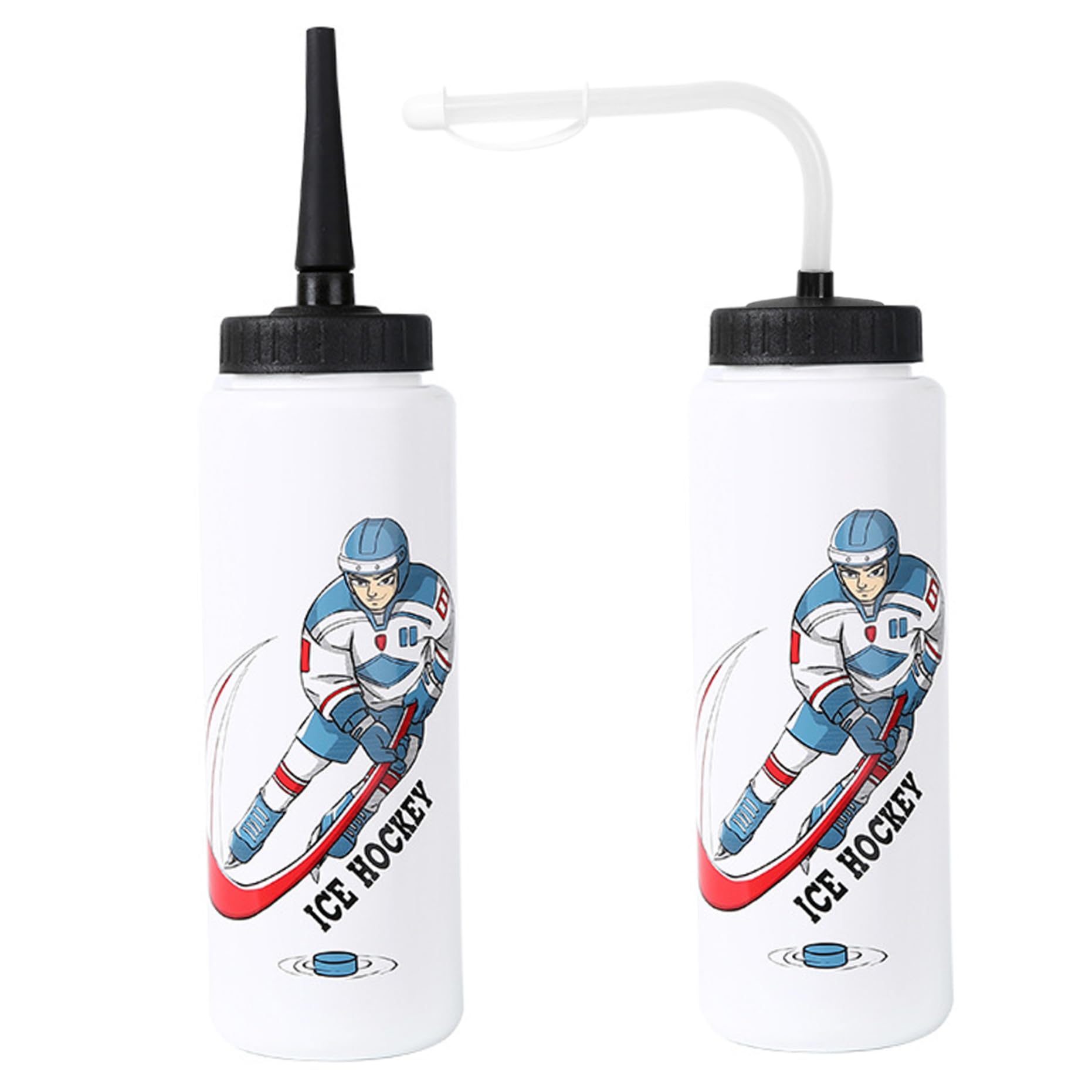 Licsaliwe 2Pcs 1L Hockey Water Bottle With Long Straw, Leakproof Sports Bottle For Football, Lacrosse & Cycling