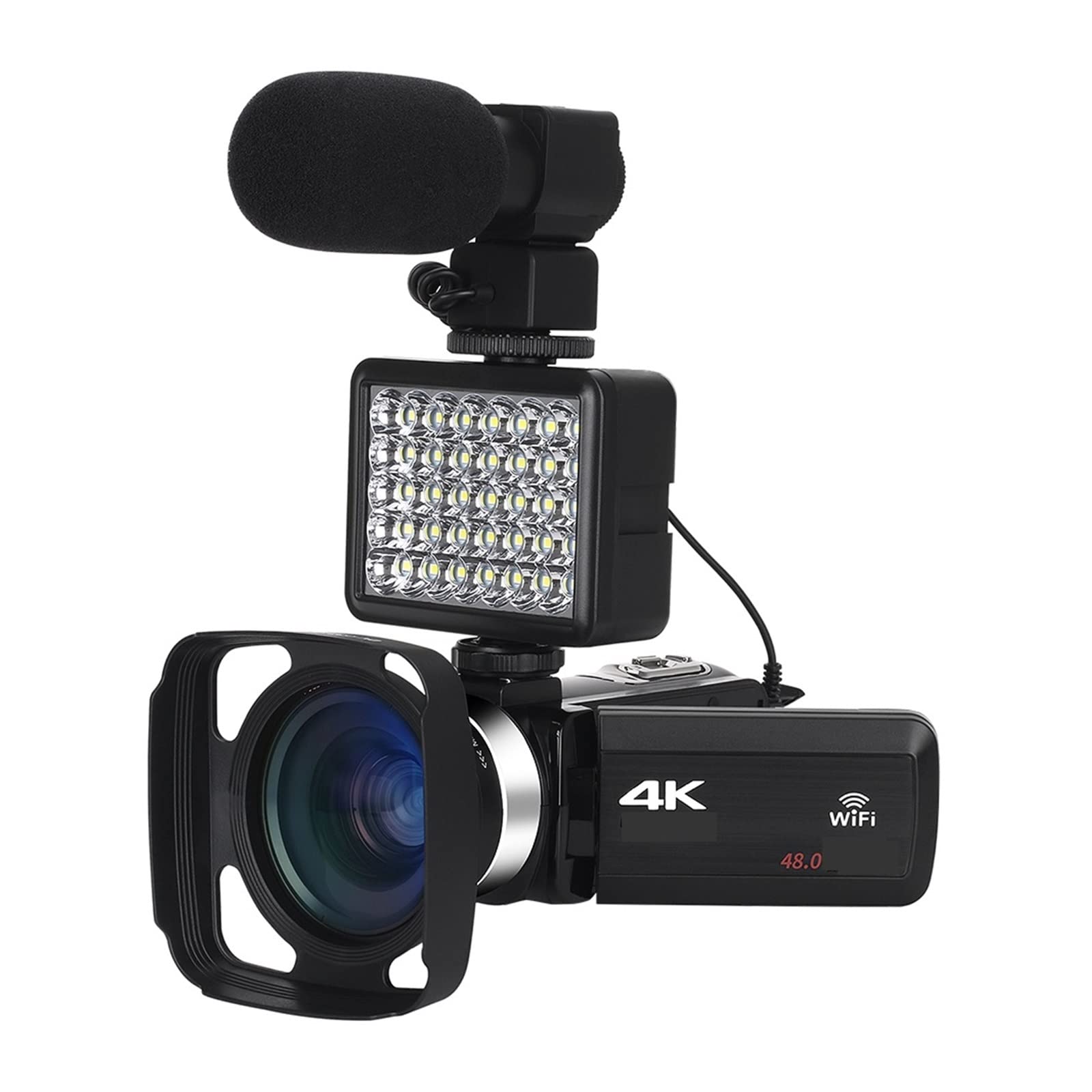 Cámara de Video Vlog 4K Completa for transmisión en Vivo Videocámara Digital al Aire Libre Webcam 16X Grabadora de fotografía(128G SD Card,Silver)