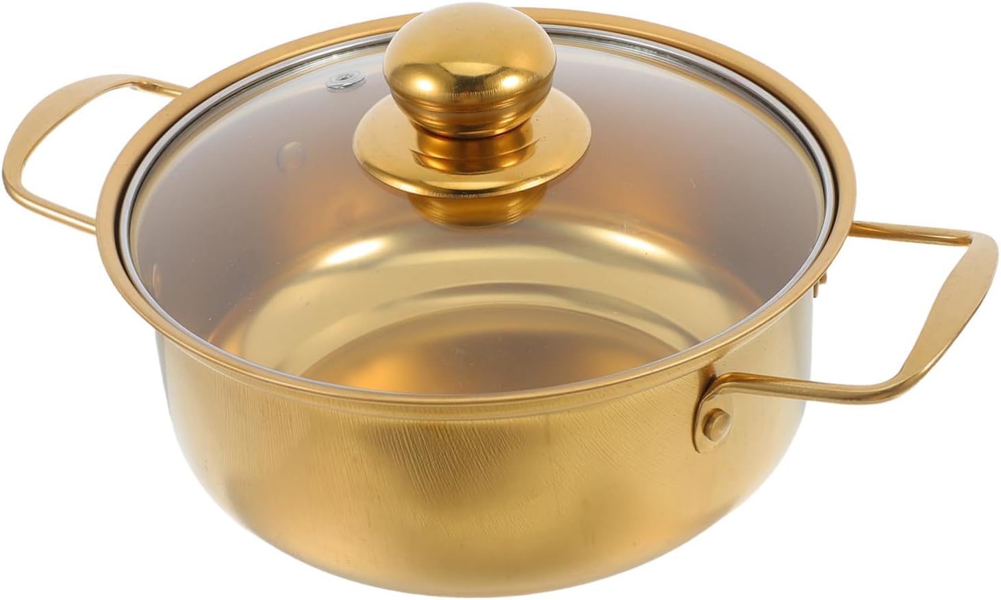 Stainless Steel Induction Ramen Pot Glass Lid Golden Double Handle Soup and Stew Pot for Cooking Noodles and Broths Easy to Clean for Home Kitchen Use