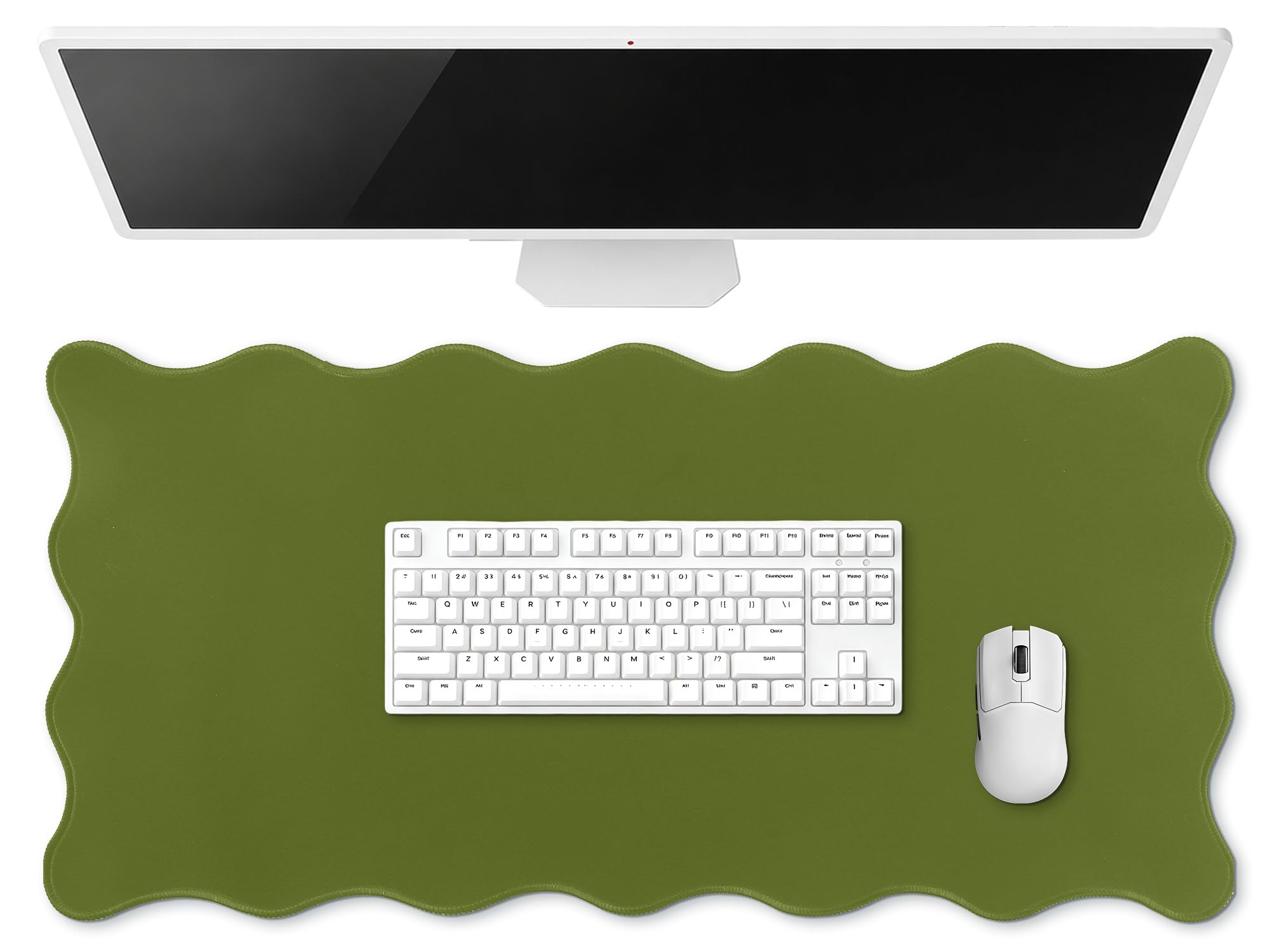 Hahafelt Scalloped Desk Mat Waterproof,Dark Green,31.5 X 15.8 Inches