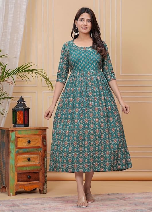 Anuom Women's Cotton Floral Printed Maternity Feeding Kurti with Zipper Maternity Gown for Women - Image 3