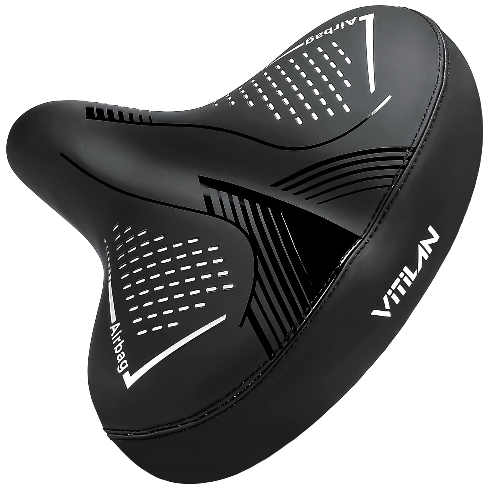 VITILAN Oversized Comfortable Bike Seat for Women & Men, High Resilience Soft Foam Sponge Bicycle Cushion, Waterproof Bicycle Seat, Dual Shock Absorbing Ball, Universal Fit for Cycling Bikes