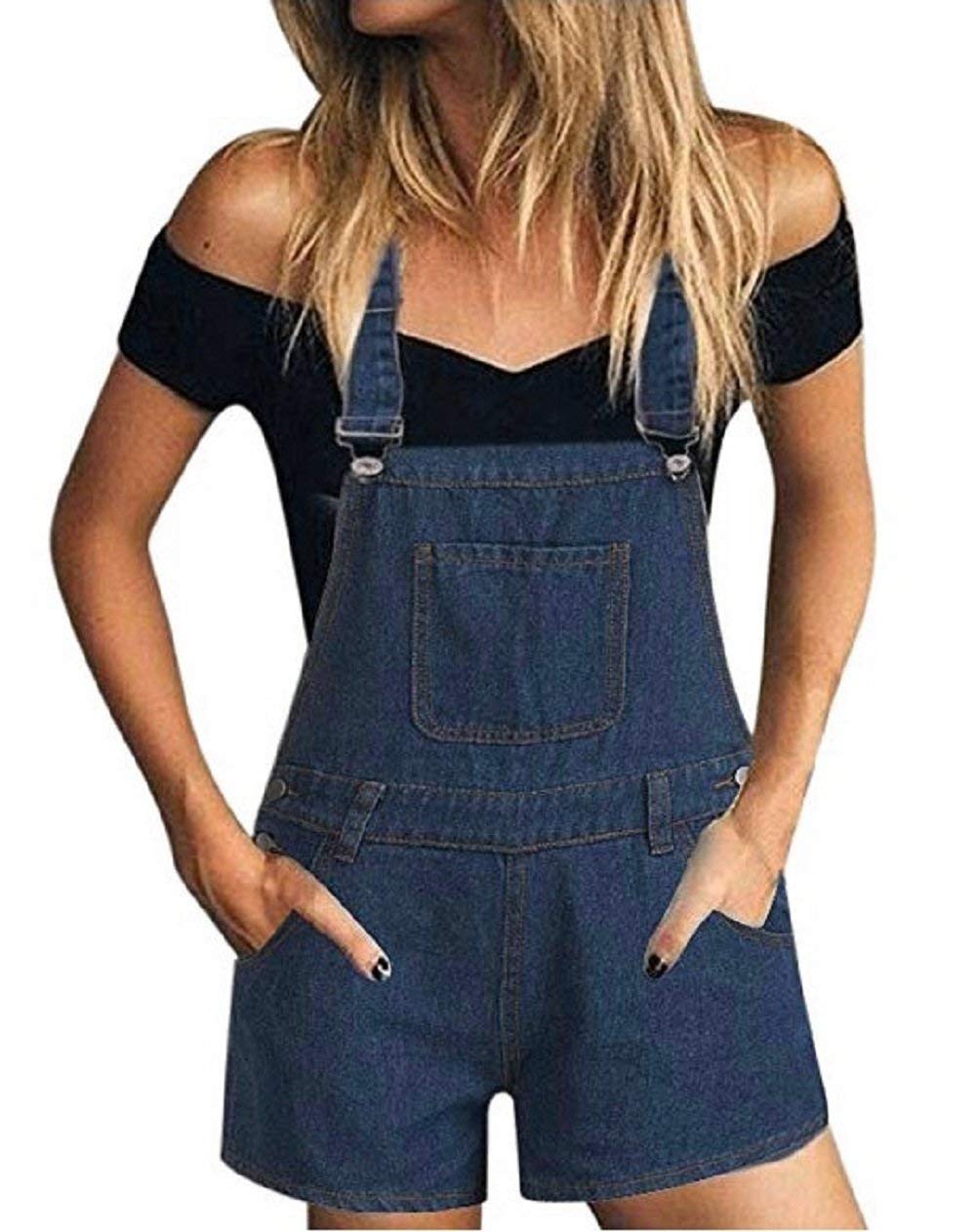Shujin Mono de peto vaquero para mujer, pantalón corto, pantalón vaquero, mono informal con bolsillos