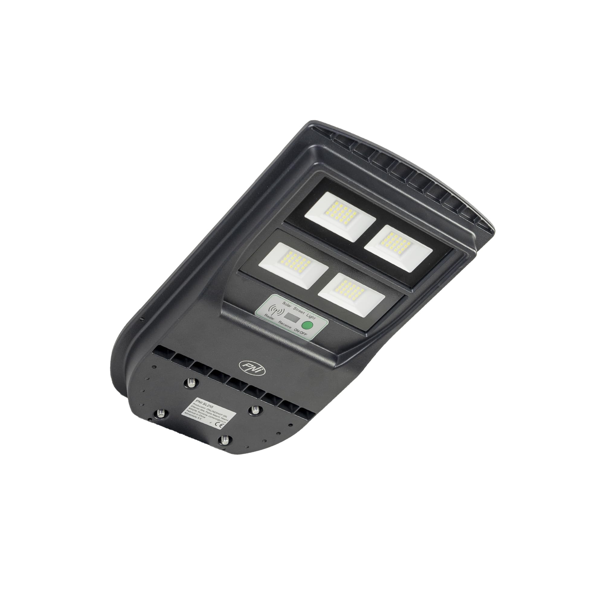 PNI SL210 6.5W Street Light Lamp, with Built-in 10W Solar Panel, 6500K, 1000lm, 2 x Built-in 10Ah Battery, Microwave Motion Sensor, Black