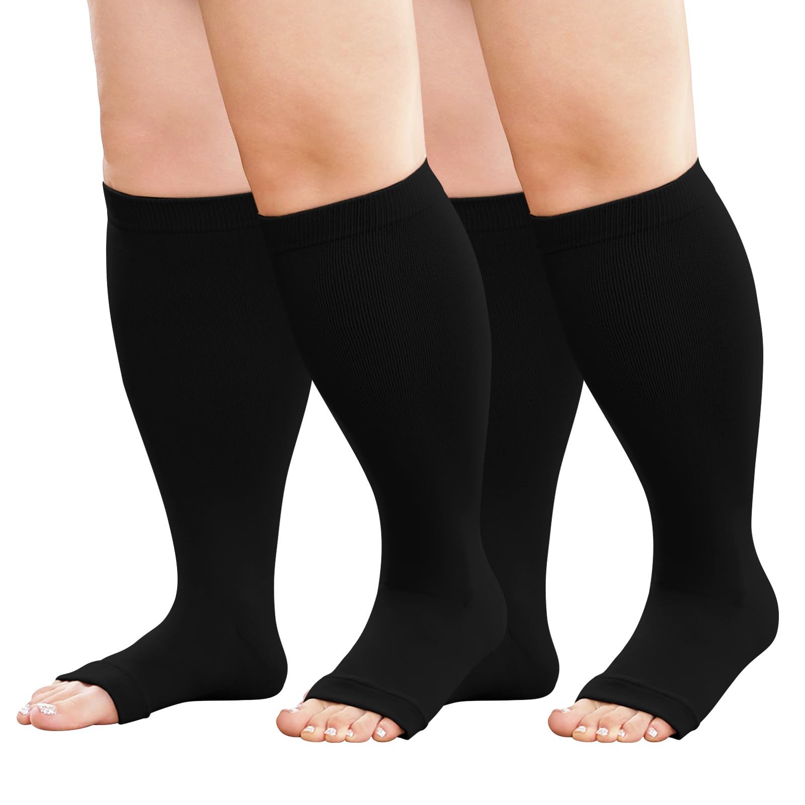 Plus Size Compression Socks: Wide Calf Toeless Stockings for Men Women - Open Toe 20-30 mmHg Compression Hose Support for Travel Nurses
