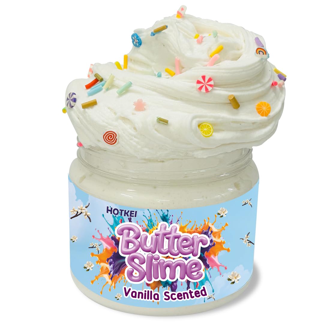 HOTKEI White Color Vanilla Scented Butter Slime for Kids 3 to 10 Years Kit Set with Sprinkles Candy Charms Soft Stretchy Toy Slime Birthday Return Gift Toys for Kids Boys Girls Birthday