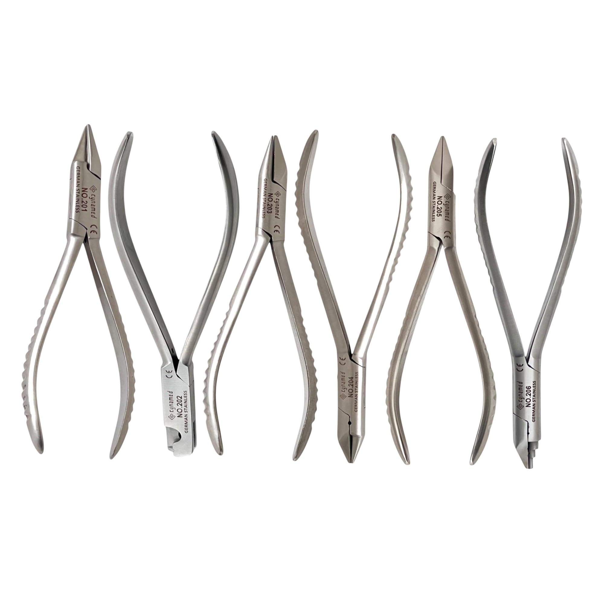 5.5in Dental Pliers for Adjusting, Bending, Loop Forming, and Clasp Making Ortho Wire - Dental Brace Wire Pliers | German Stainless Steel (Set of 6 - No. 201,202,203,204,205,206)