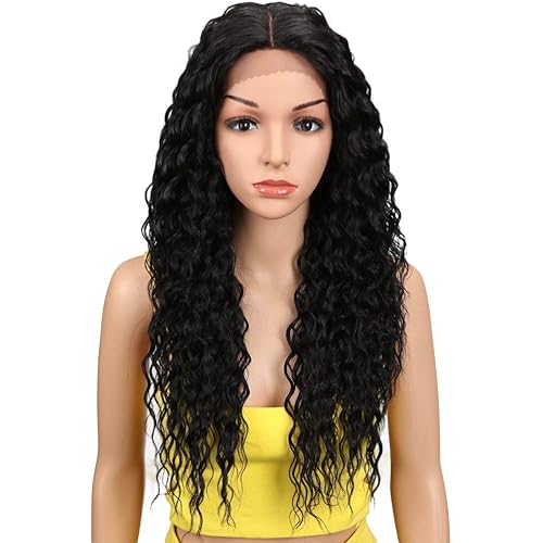 Joedir Lace Front Wigs Ombre Blonde 24" Long Small Curly Wavy Synthetic Wigs For Black Women 130% Density Wigs(1B)
