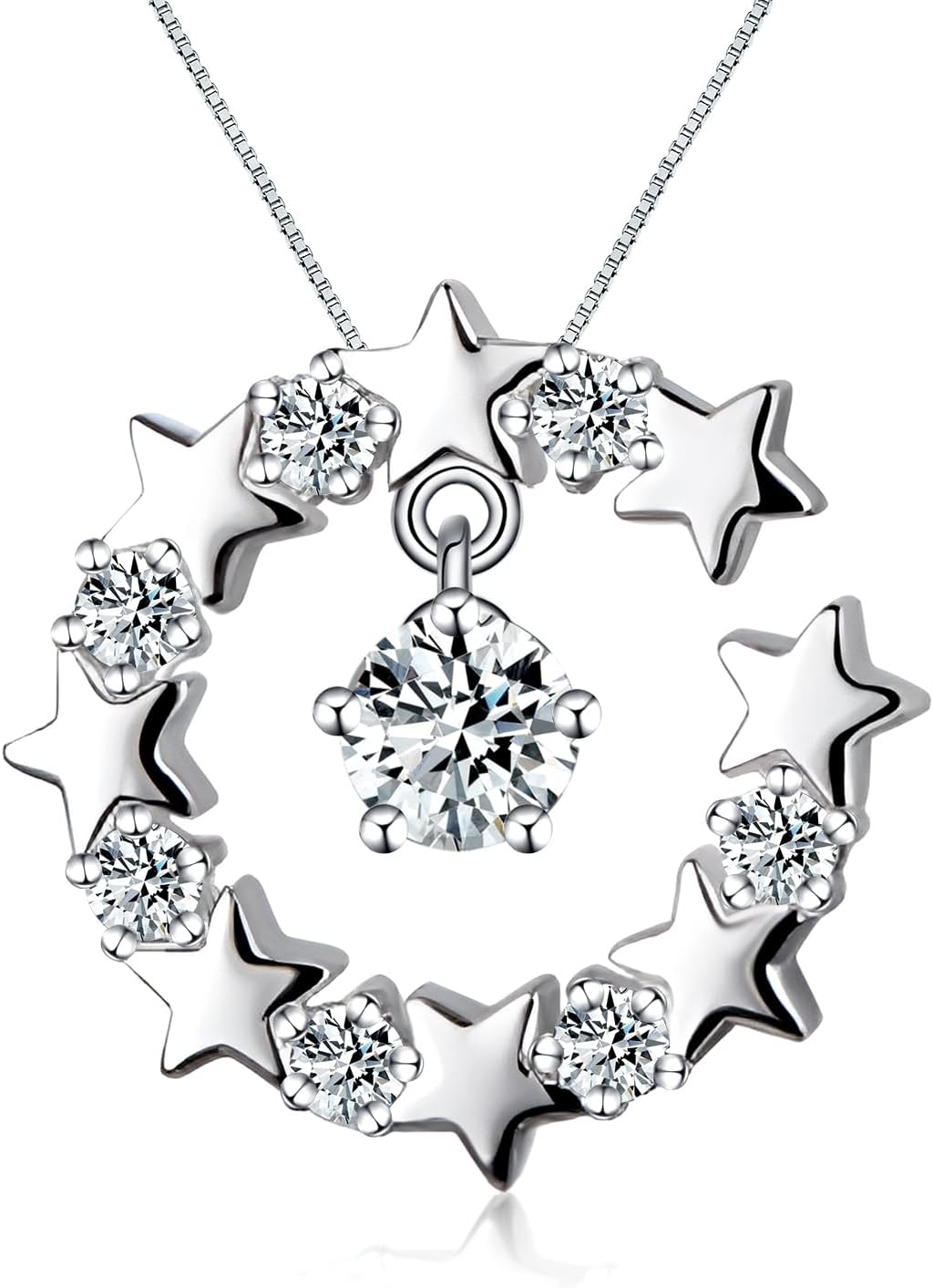 JEWSACEJEWSACE Moissanite Diamond Necklaces for Women, 1CT 14K White Gold plated Sterling Silver Hypoallergenic Necklaces Pendant Jewelry Gifts for Women