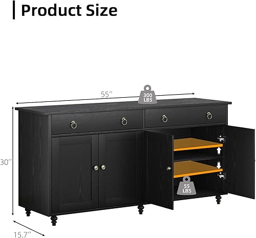 Miniatura 2 de 4 EVER WINNER Gabinete de buffet con almacenamiento, aparador negro de 55 pulgadas con cajones y puertas, barra de café para comedor