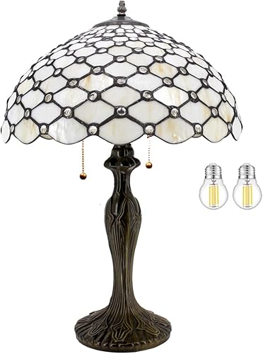 WERFACTORY Tiffany - Lámpara de mesa de cristal de 16 x 16 x 24 pulgadas, lámpara de lectura con cuentas de perlas de color crema, luz de lectura de disponible en Yaxa El Salvador
