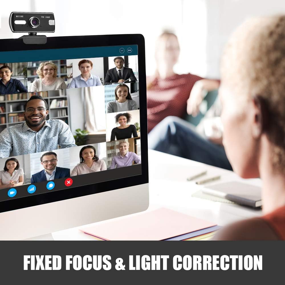 Masione Webcam Full 1080p HD Webcam Streaming Computer Camera with 120-Degree Wide View Angle, with Microphone, USB PC Webcam for Video Calling Recording Conferencing