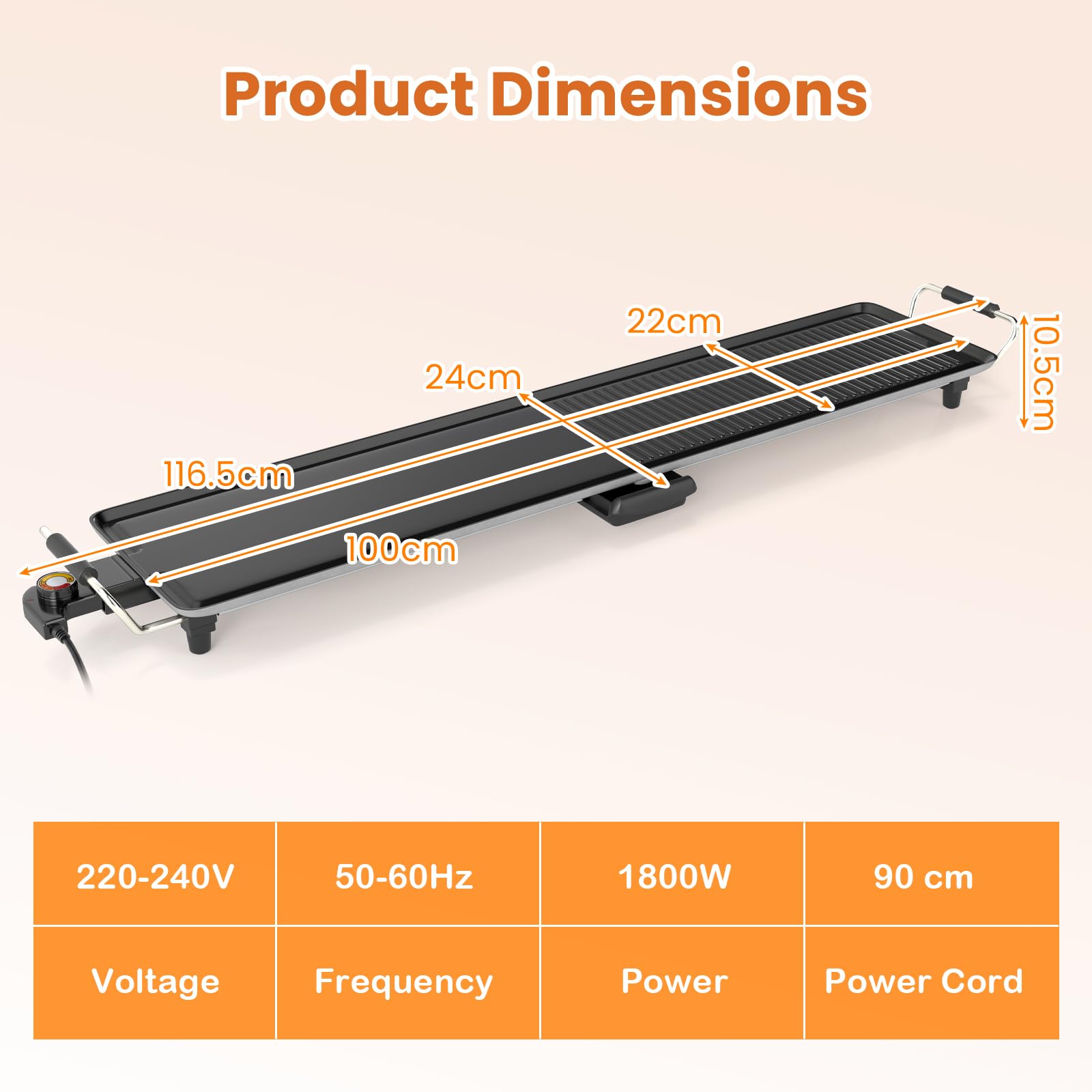 SOARS Elektrische Grillplatte XXL 1800 W Thermostat Antihaftbeschichtung 4 Temperaturregler