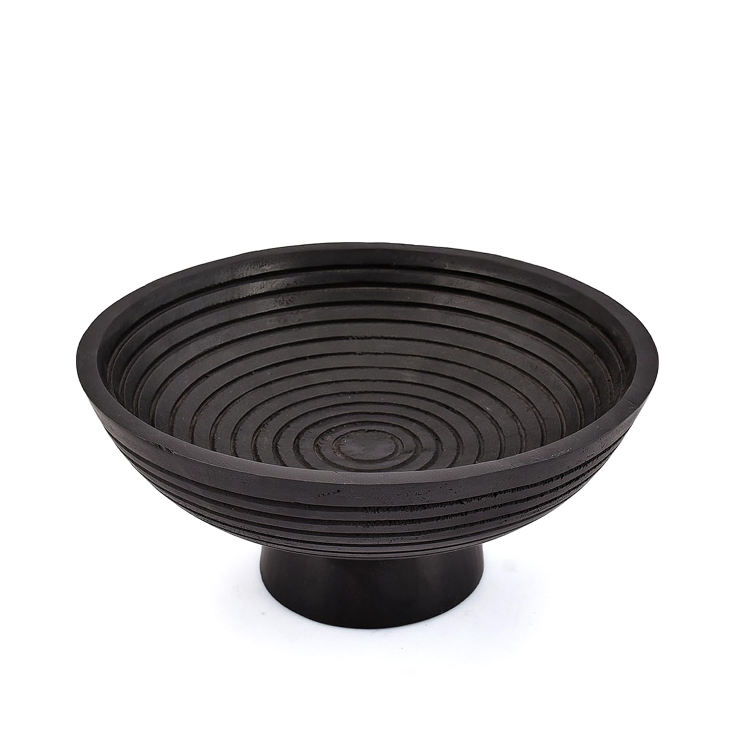 Samhita Fruit Bowl Modern Handmade Black Mango Wood Pedestal Bowl Decorative Fruit Bowl for Dining Table, Coffee Table & Kitchen Counter Display (10" x 10" x 4.75")