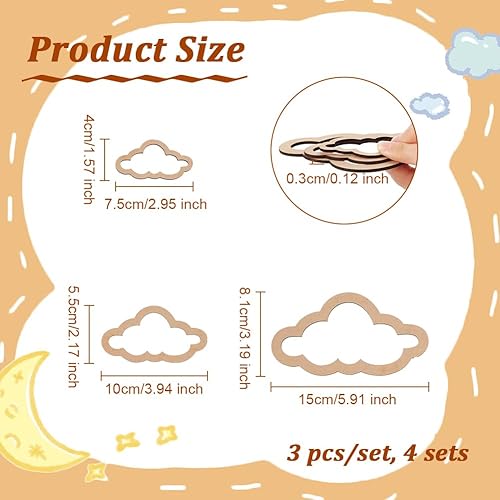 Miniatura 2 de OLYCRAFT 18 anillos de madera con forma de nube de 3 tamaños, anillos de madera con forma de nube, aros de madera, anillos de aro de madera