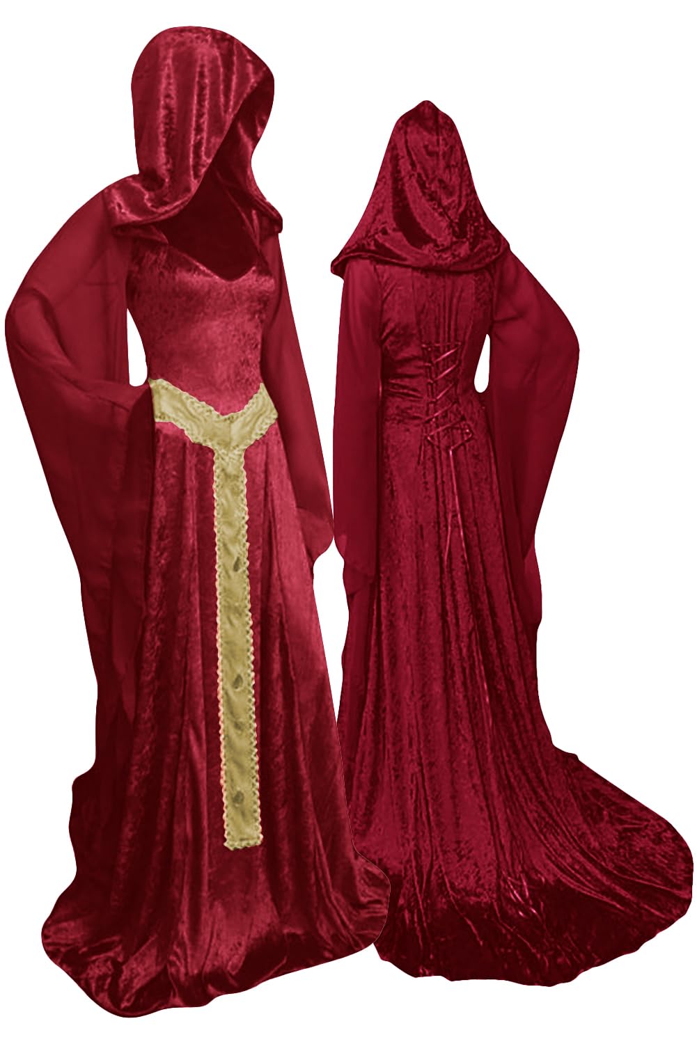 Women's Medieval Lace-up Vintage Hooded Cloak Robe