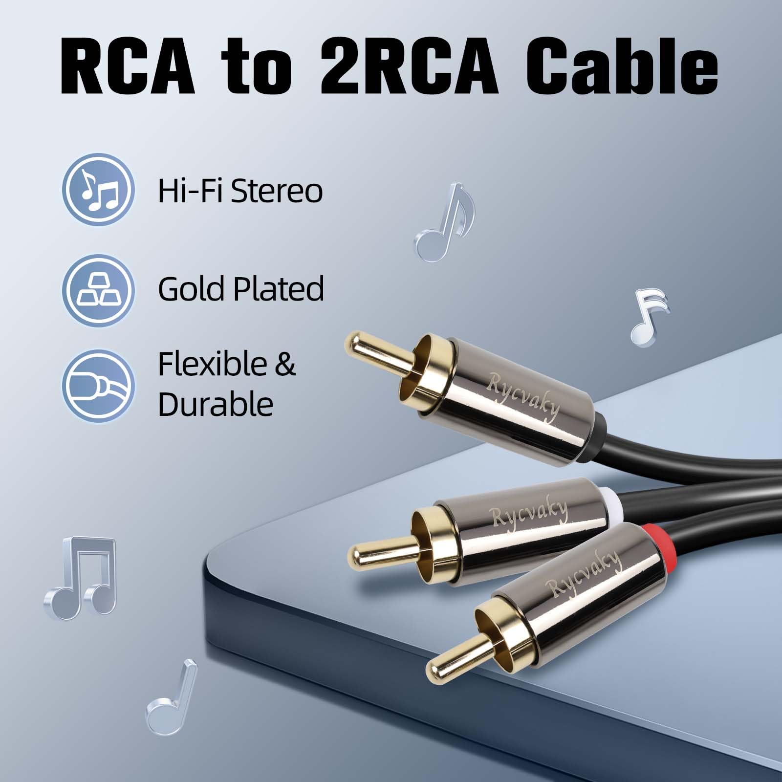Cable RCA, 1 RCA macho a 2 RCA macho, cable de audio estéreo digital bidireccional en Y para amplificador, altavoz, cine en casa, sistema de alta fidelidad, 75 pies, 1 paquete