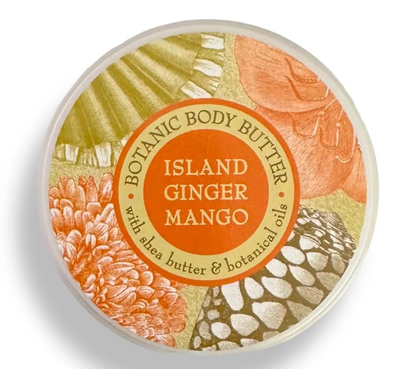 Greenwich Bay Trading Co. Scented Botanic Body Butter - Luxurious Hydration with Shea & Cocoa Butter, Enriched with Vitamin E - 8 Ounce Tub (Island Ginger Mango)