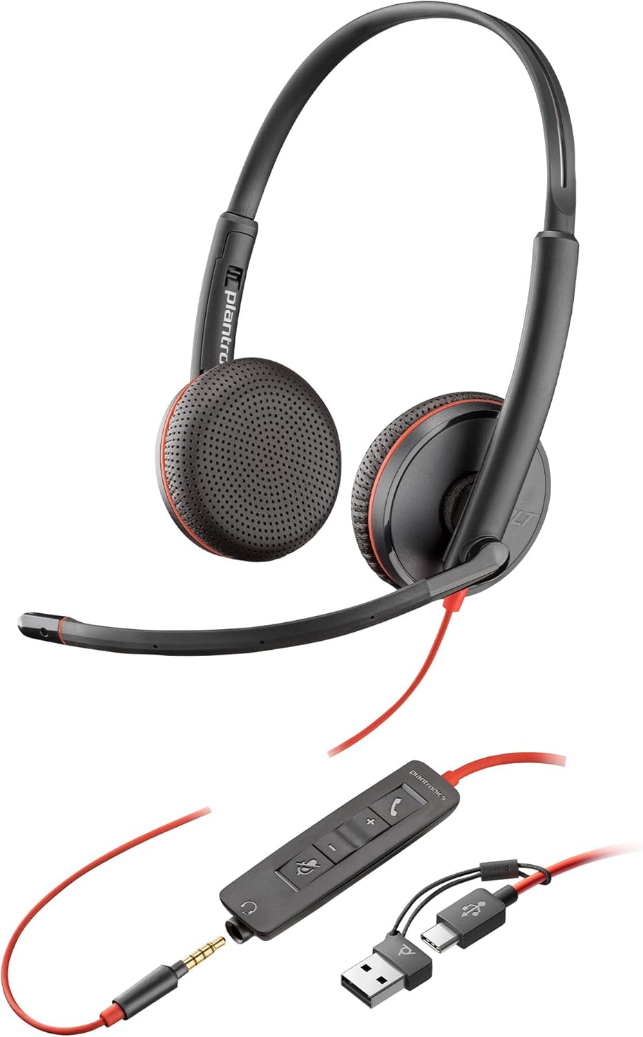 Poly Blackwire 3225 Wired Headset – Noise-Canceling Mic – Stereo Design – Connect to PC/Mac/Mobile via USB-C, USB-A, or 3.5mm – Works w/Teams, Zoom