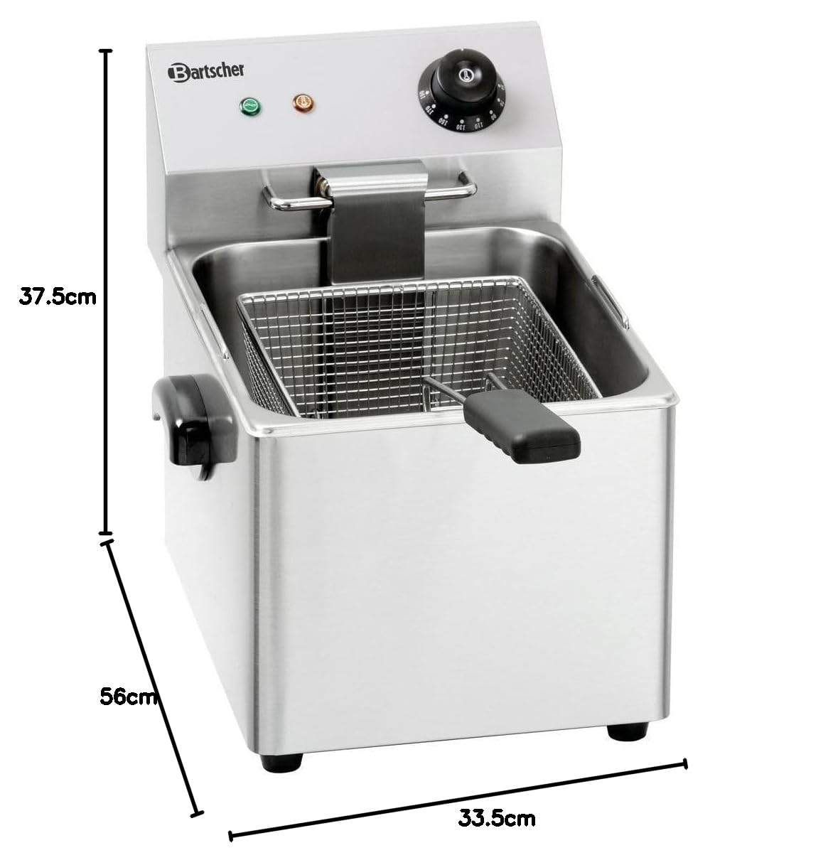 Bartscher Fritteuse SNACK III Elektro-Tischgerät aus Edelstahl, 8 l Beckenvolumen, 5,5 l Korb, für Gastronomie, manuelle Temperaturregelung, silbergrau