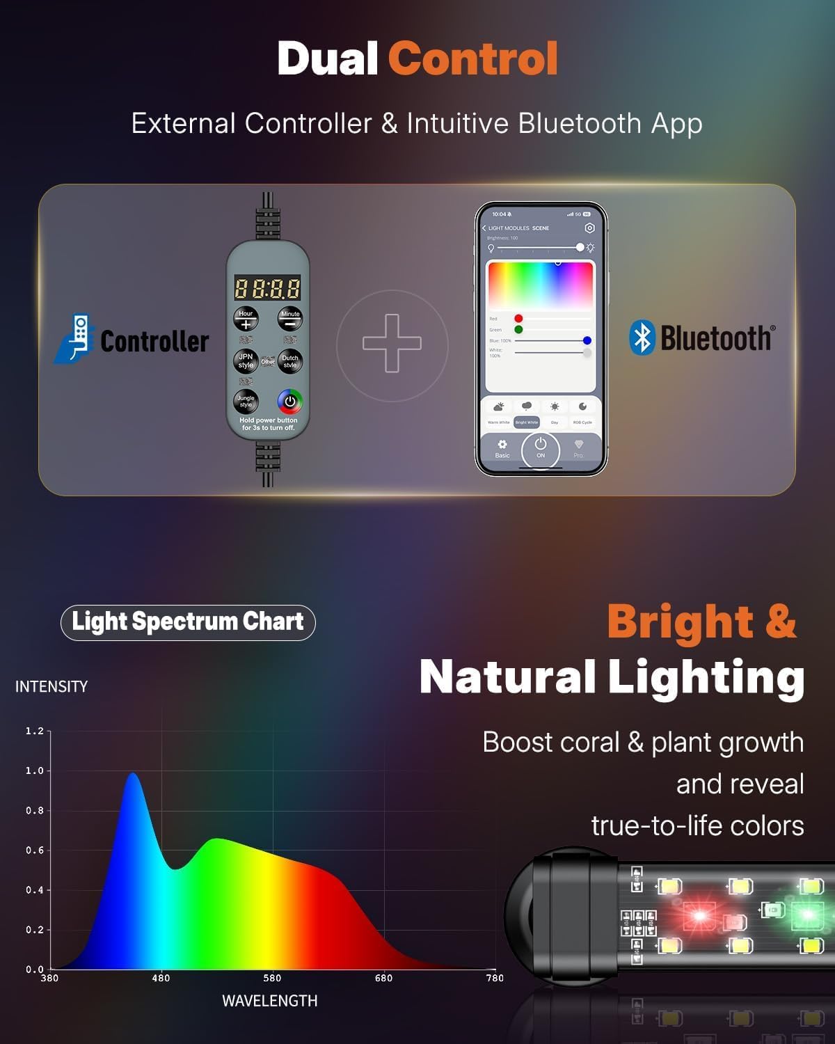 Pawfly Aquarium Light with Bluetooth for Plants, 10W 20 inch Full Spectrum Fish Tank Light for 20-40 inch Fish Tanks, Submersible LED Lights with App Control, Timer Modes & Adjustable Brightness - image 4