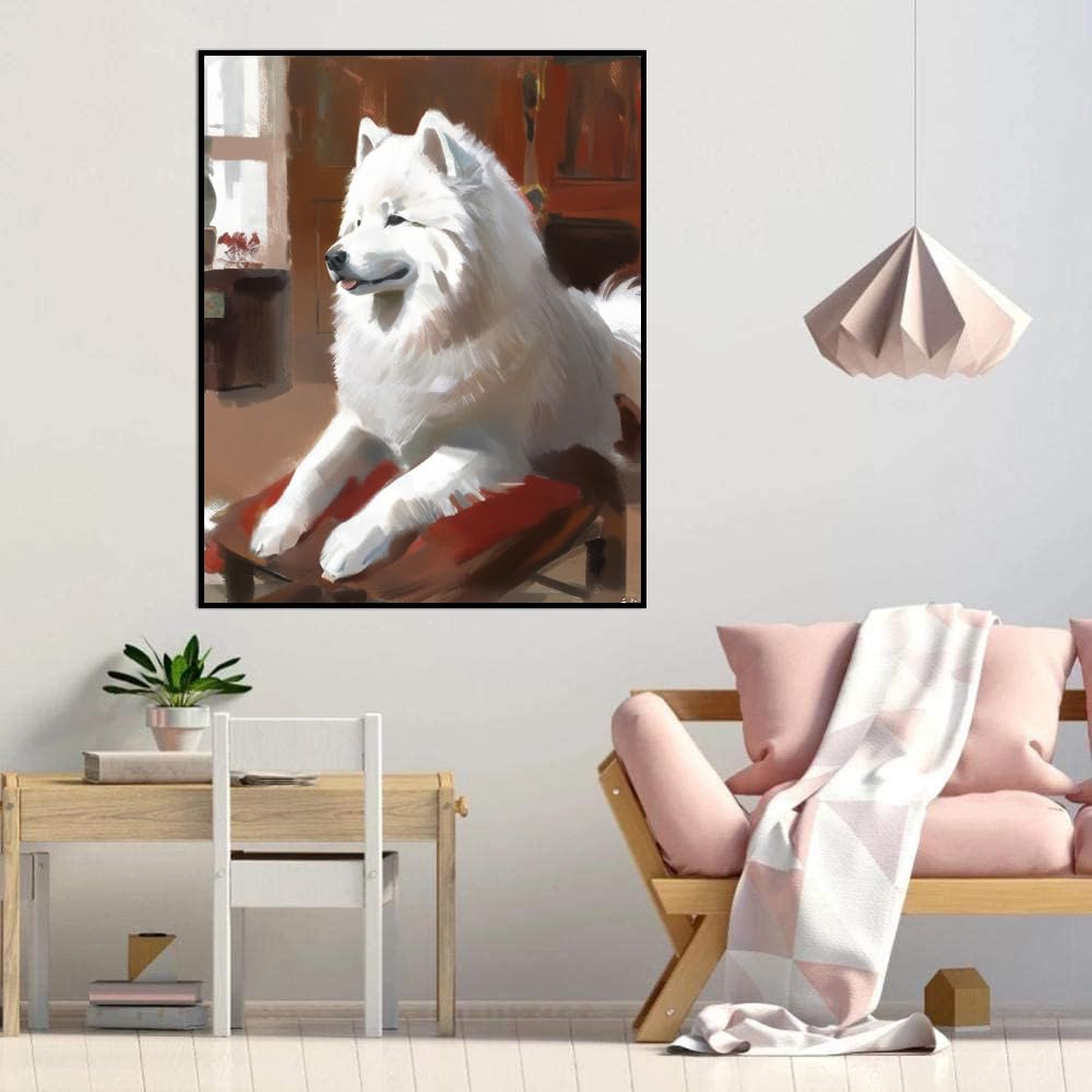 DIY Paint by Numbers Samoyed Dog on Canvas Painting Kits for Adult, Beginner Oil Painting Kits Gift 16x20inch(40x50cm) Frameless
