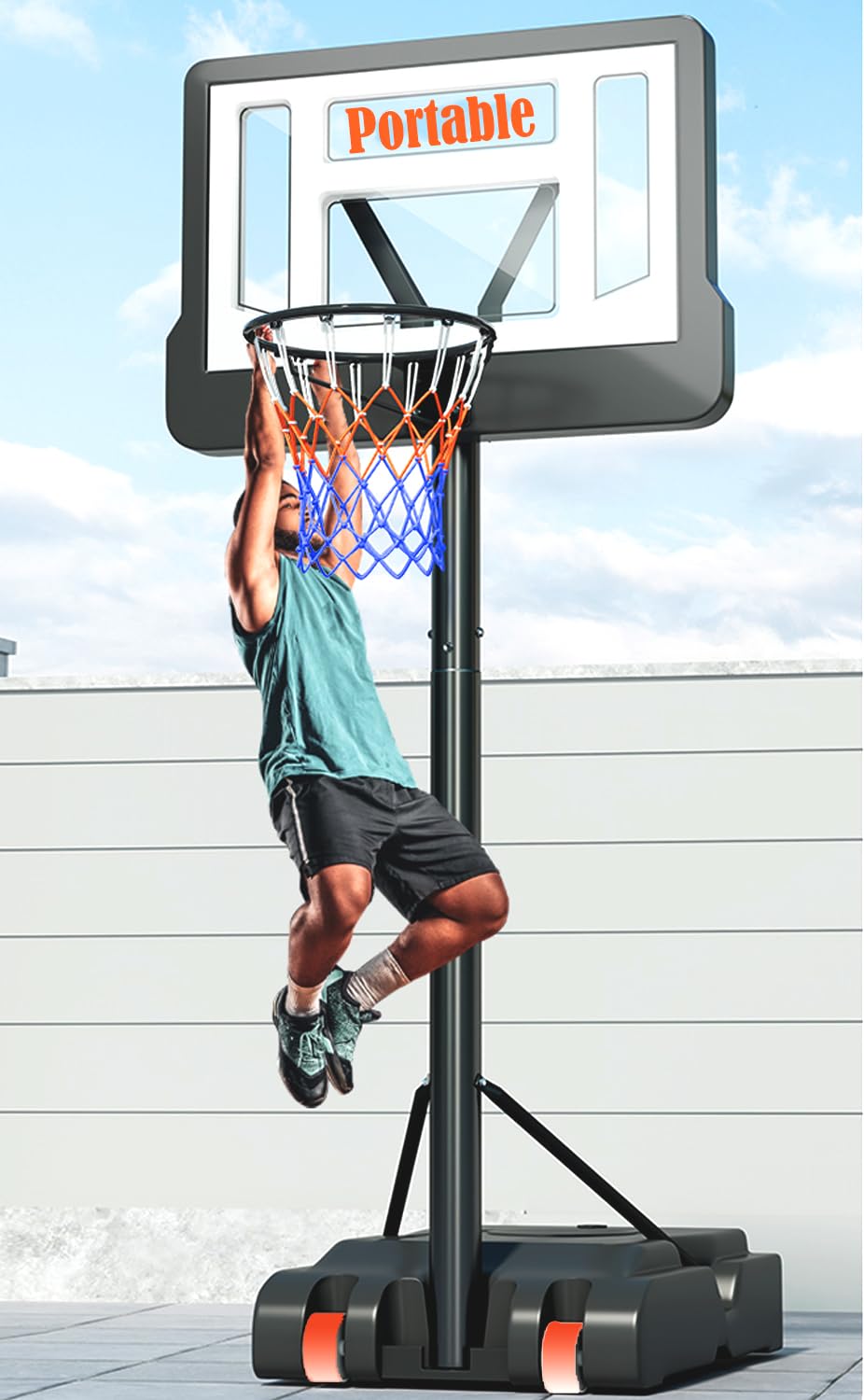 Modernlog Basketball Hoop Outdoor 4-8.5ft Adjustable Height,16inch Shatterproof Backboard Basketball Hoop Goal System for Kids Youth and Adults in Backyard/Driveway/Indoor