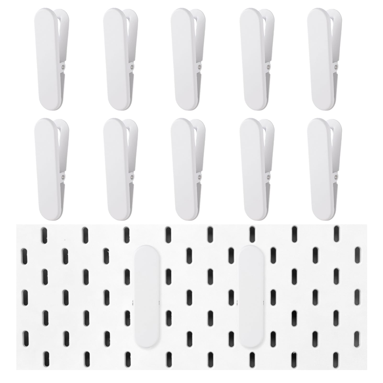INCREWAY Lot de 10 clips en métal pour tableau perforé - Polyvalents - Pour cuisine, bureau, salle de bain, rangement mural - Crochet métallique multifonction (blanc)
