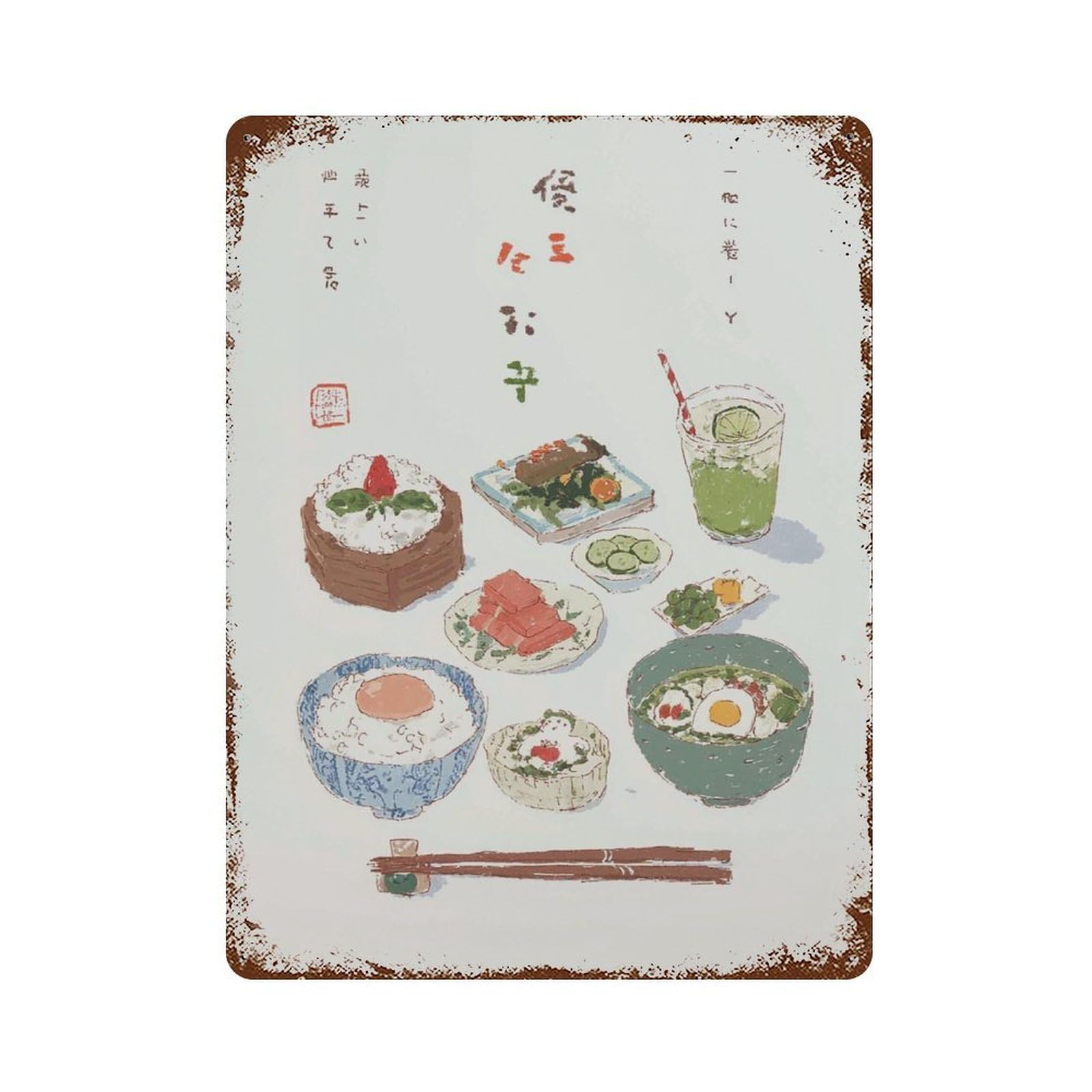 xiaoxiaoshen Japanese Breakfast Food Kawaii Sushi And Bento Cute Anime Style Kitchen Traditio Wall Decor Art Metal Tin Poster Modern Home Decor Art Home Bar Shop Decorations Vintage Sign 40x30cm