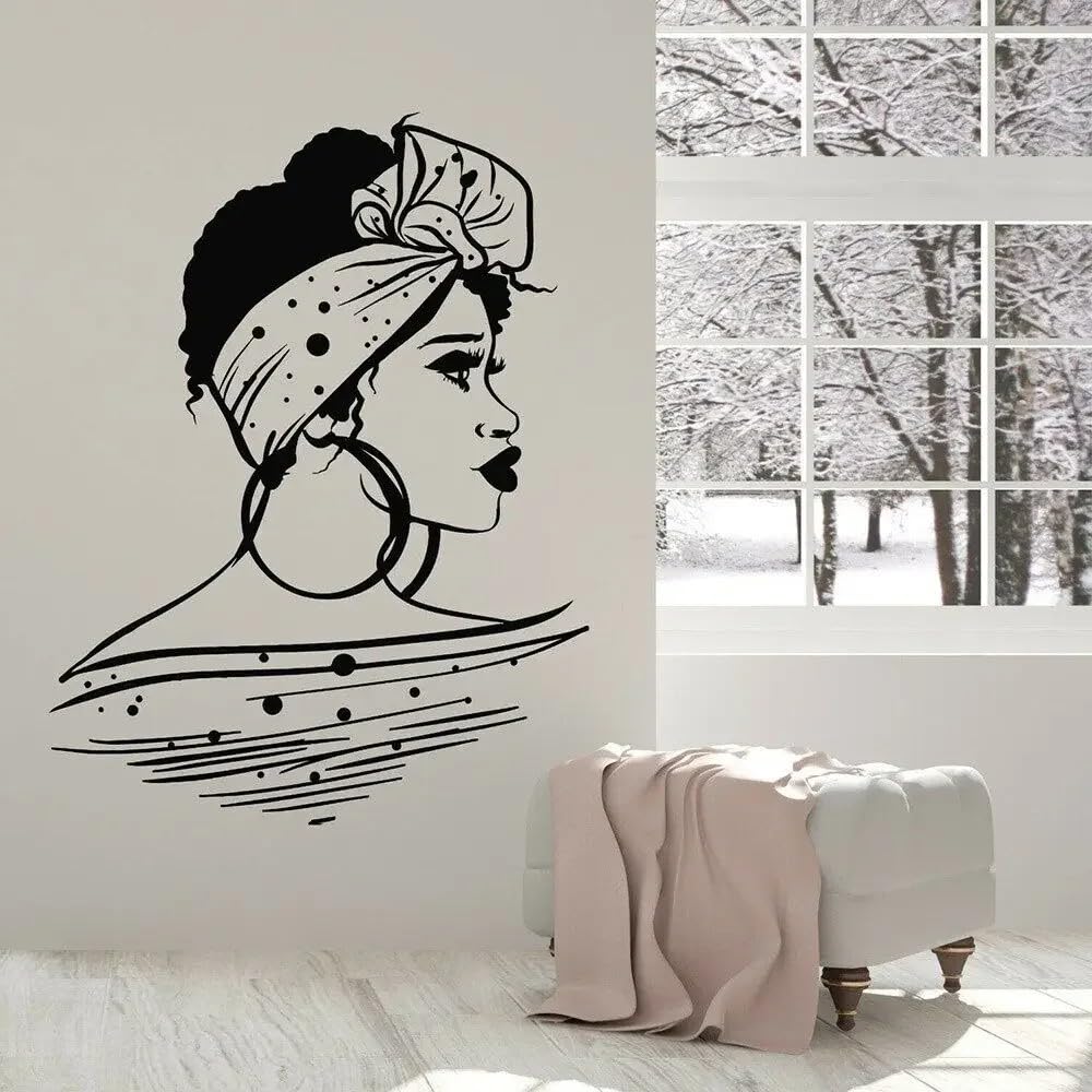 Beautiful Black Girl Vinyl Wall Decal Bathroom African Woman Hairstyle Wall Stickers for Beauty Salon Bedroom Decoration 42x55cm