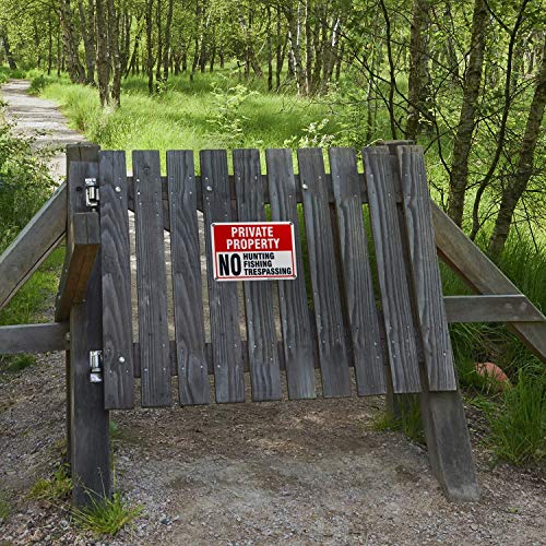 (4 Pack) Private Property No Hunting Fishing Trespassing Sign, 10X7 Heavy 0.40 Aluminum, Uv Protected, Weather/Fade Resistant, Easy Mounting, Indoor/Outdoor Use, Made In Usa By Sigo Signs #TOP7