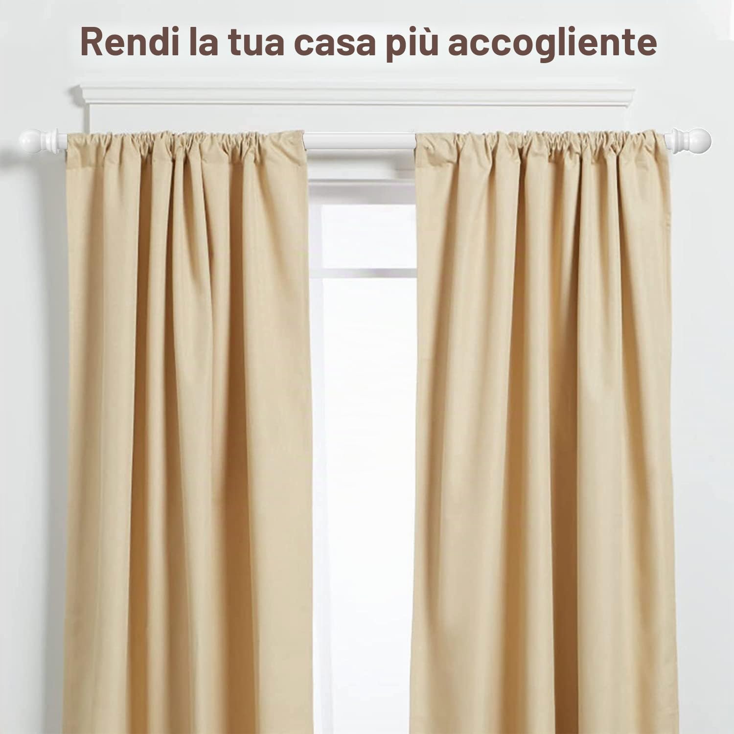 INFLATION Bastoni per Tende estensibili con terminale Tondo, 76-369 cm, Metallo Effetto Acciaio Inossidabile a 1 Canna, Bianco 76-284 cm