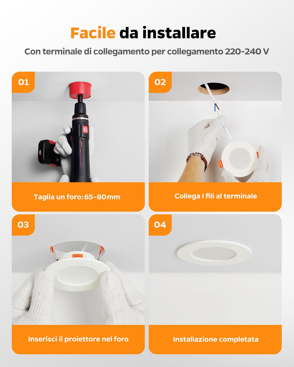 Faretti da Incasso per Cartongesso Dimmerabile, Faretto LED Interno Luce Calda Luce Naturale Luce Fredda, 4W Faretti LED Soffitto Incasso Cartongesso Foro 65-80mm per Bagno Cucina, Set di 12