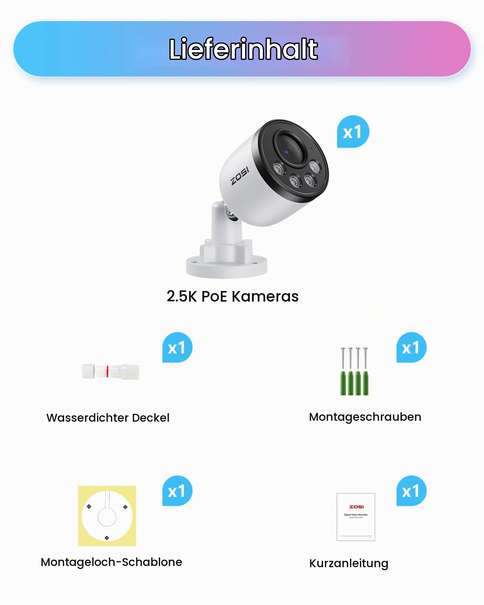 ZOSI 4MP PoE Überwachungskamera mit Audio, Kompatibel 4MP PoE-NVRs
