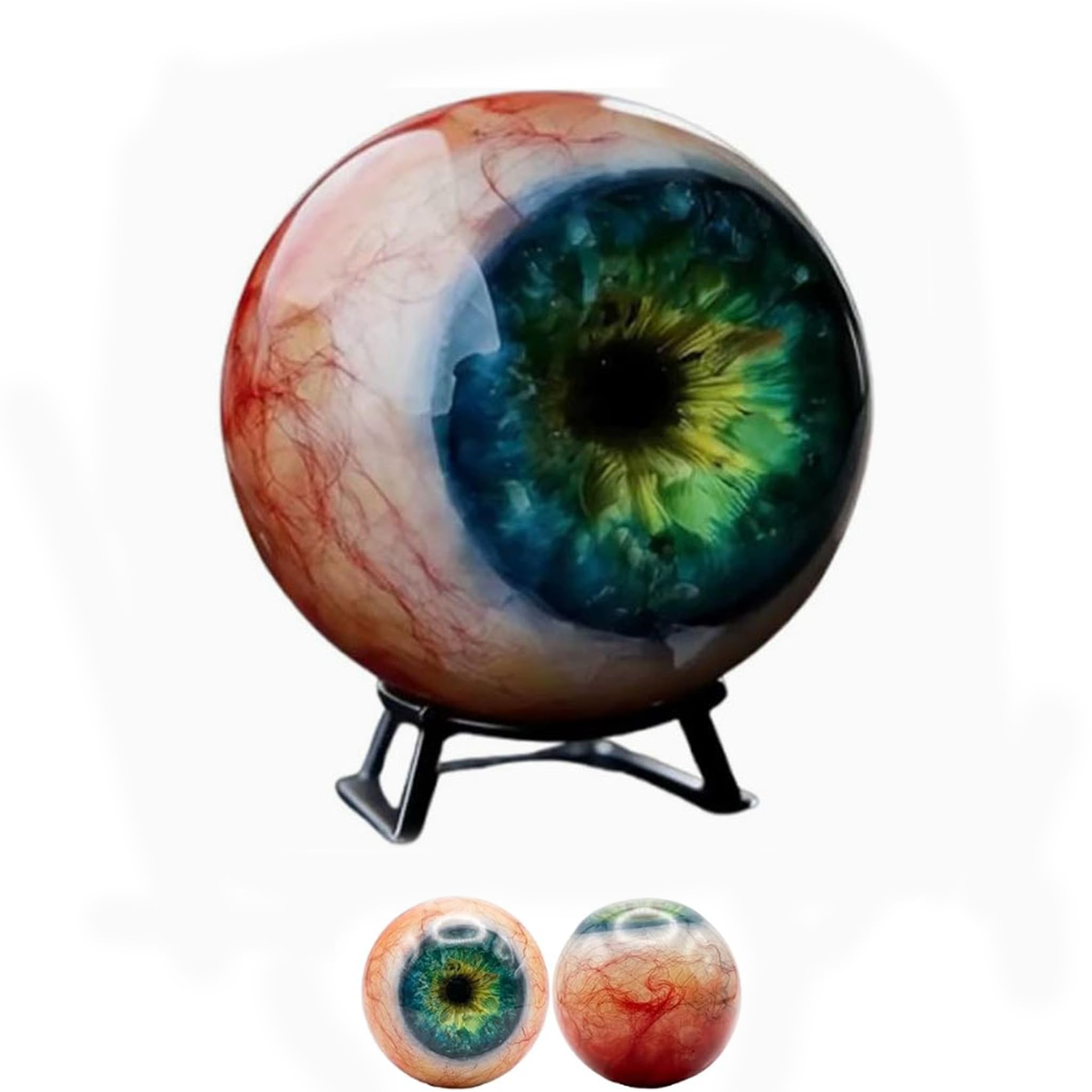 Hyper-Realistic Monster Eye Decor – 3D Eyeball Ornament with Stand, Creepy Realistic Eyeball Sculpture, Unique Horror Gift for Halloween, Gothic & Dark Home Decor Lovers (Green)