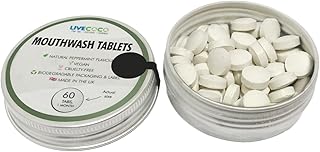 LiveCoco Mouthwash Tablets, Fluoride-Free, Teeth Whitening Tabs for Clean Teeth and Fresh Breath, Vegan and Travel Friendly, Peppermint Flavour, Pack of 60 Tabs