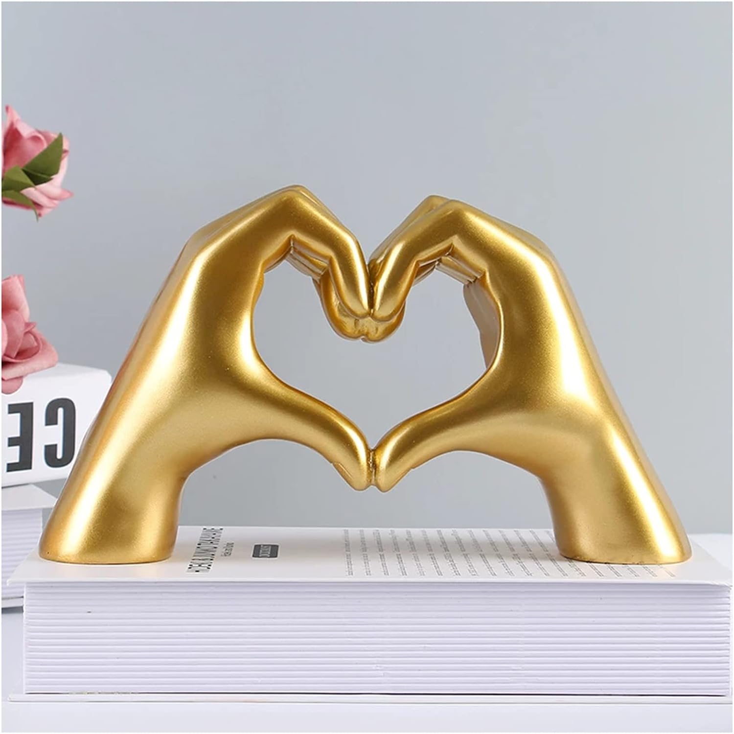 SUZLA Nordic Heart Gesture Sculpture Modern Art Resin Abstract Hand Love Statue Figurines Love Finger Home Decor Creative Wedding Room Desktop Ornaments,Gold