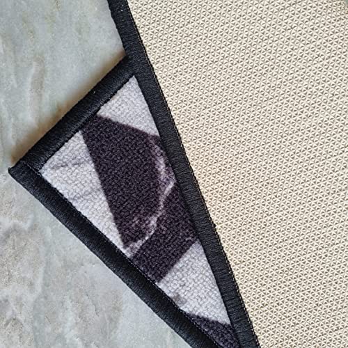 Image of Matz&More Geometric Marble Triangles Rug | 100x150 CM | Black White | Soft Nylon Loop Pile with Anti-Slip Gel Backing | Living Room, Bedroom & Office Floor Carpet