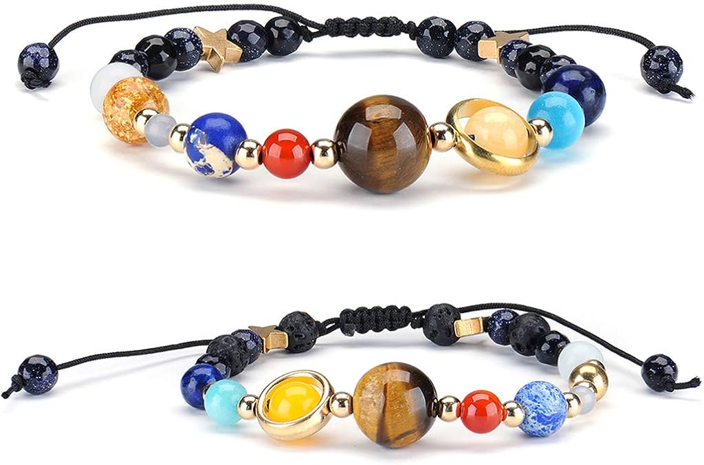 Senlinmu 2 X Galaxy Solar System Bracelet Universe Nine Planets Star Natural Stone Beads Adjustable Bracelets Bangles