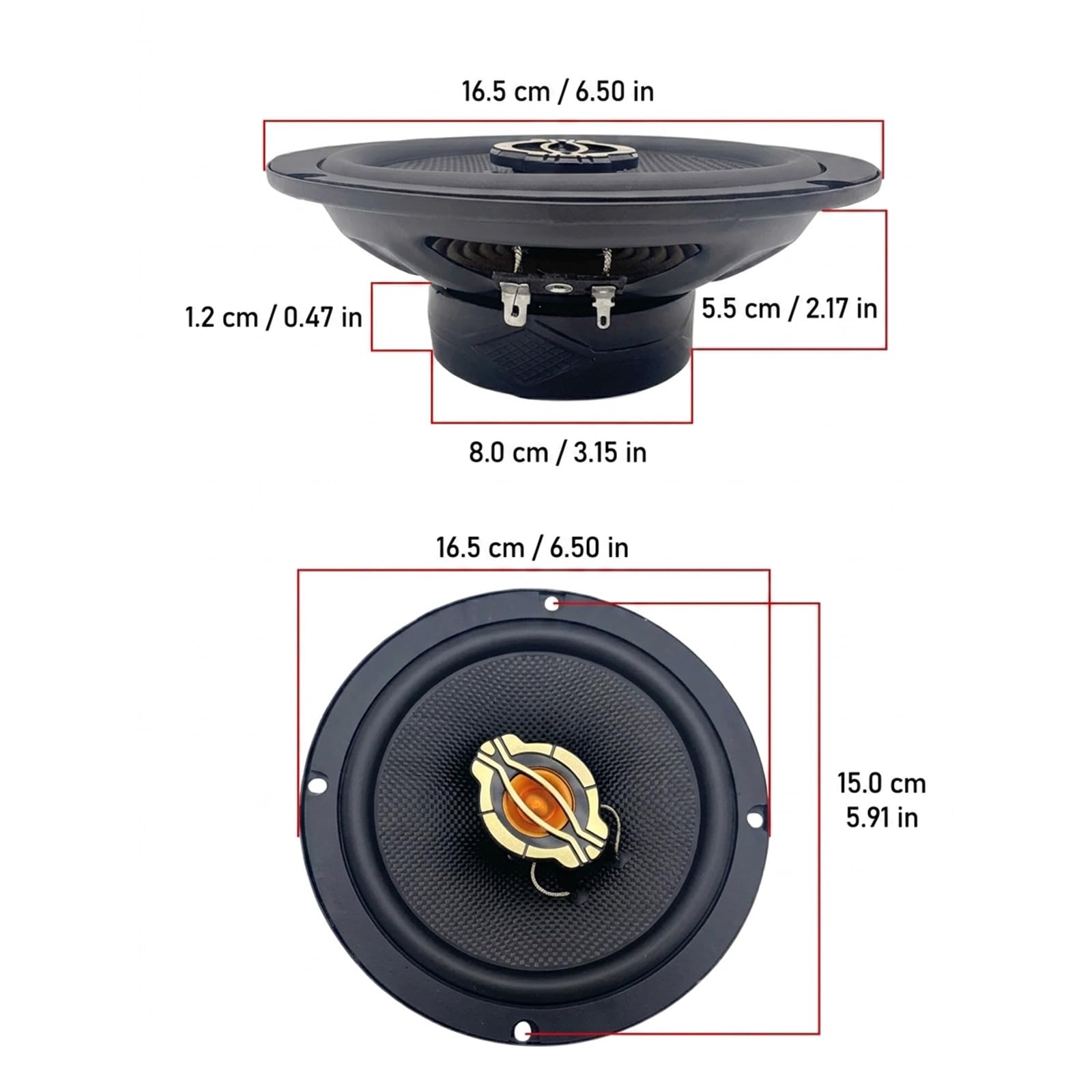 Altavoz coaxial para vehículo de 6.5 pulgadas, estéreo ligero