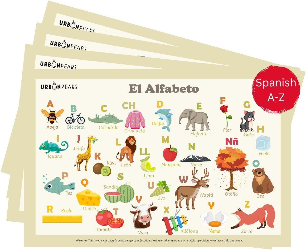 Disposable Stickon Placemat Spanish ABC Placemat