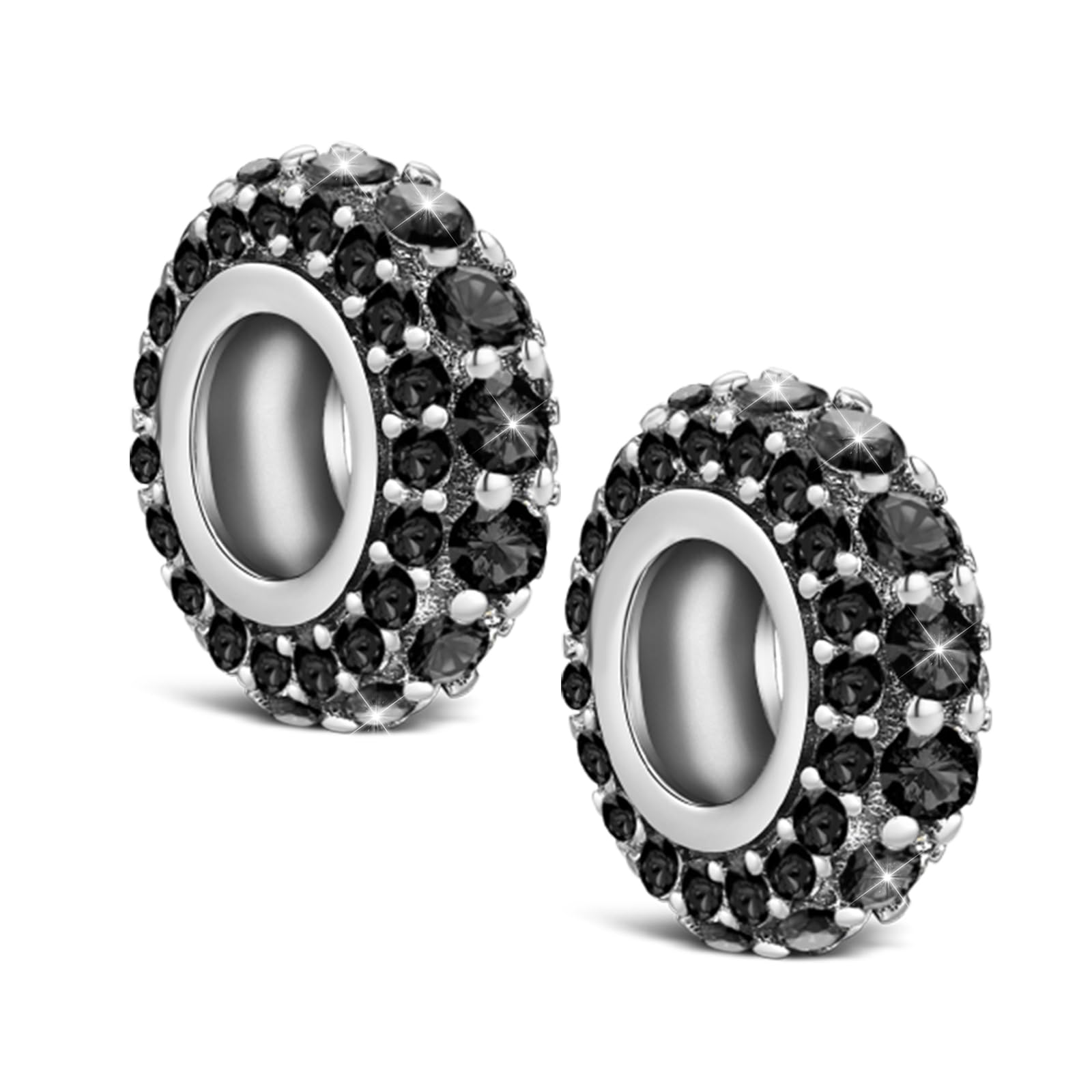 BOIGEGU Colour Clip-Charm Pavé 925 Sterling Silber für Damen Bead Charms | Charms Stopper mit Cubic Zirconia für Armband Clip Charms Anhänger Spacer Bead Charm Stopper für Pandora Damen Armbänder