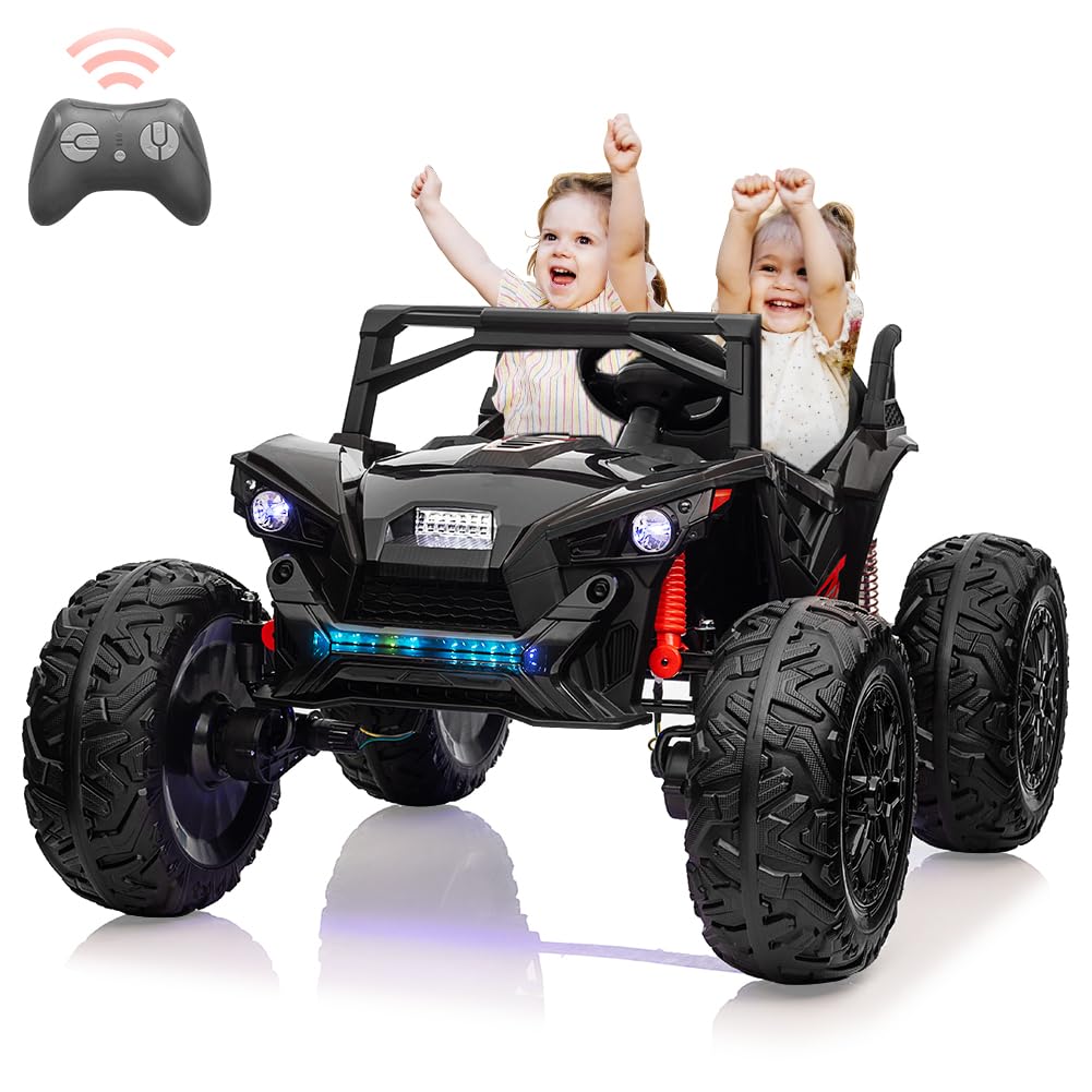 2 Seaters 24V Ride on UTV with Remote Control,10AH Battery, 400W Powerful Motors with 17" EVA Wheels, 20.5“ Seat Width Electric Ride Toy with Metal Suspension,LED Lights,Music,Horn (Black)