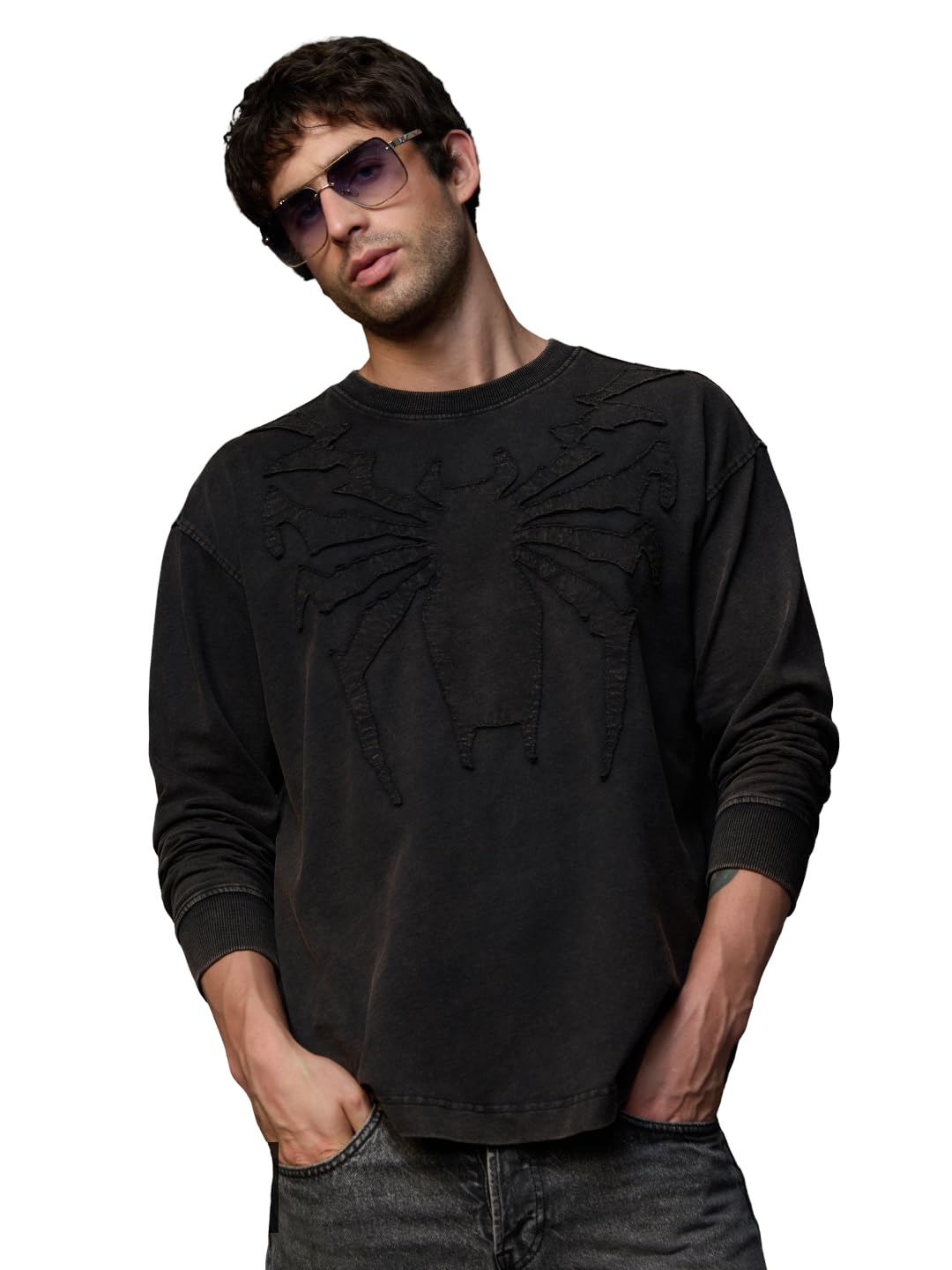 the souled store Marvel: Dark Venom Men and Boys Long Sleeve Round Neck Charcoal Grey Casual Lightweight Drop Shoulder Streetwear Trendy Oversized Full Sleeve T-Shirt-picture-16