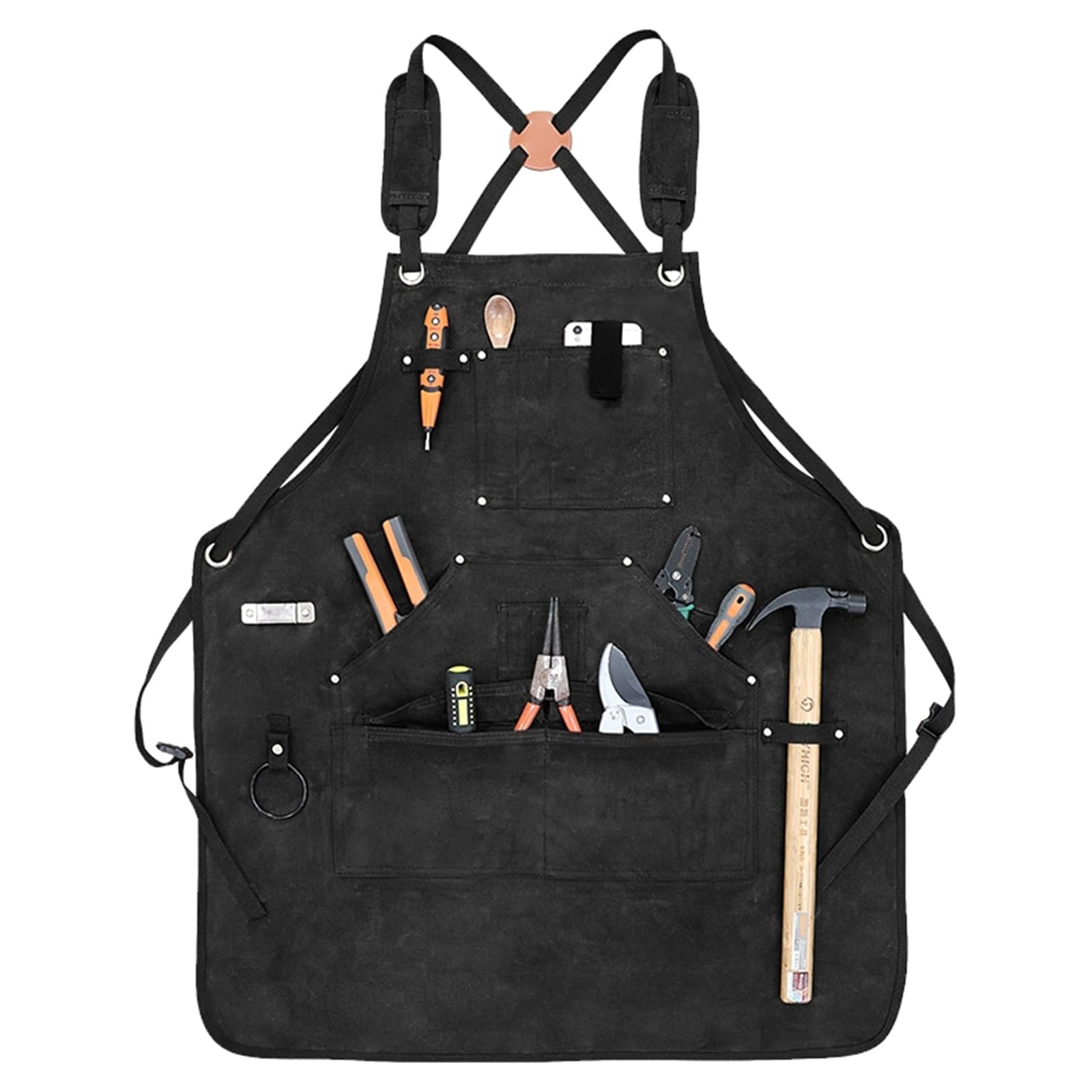 Tablier De Travail pour Hommes, Tablier À Outils en Toile avec Poches, pour Charpentier,Menuisier avec Sangles Croisées dans Le Dos Black,One Size