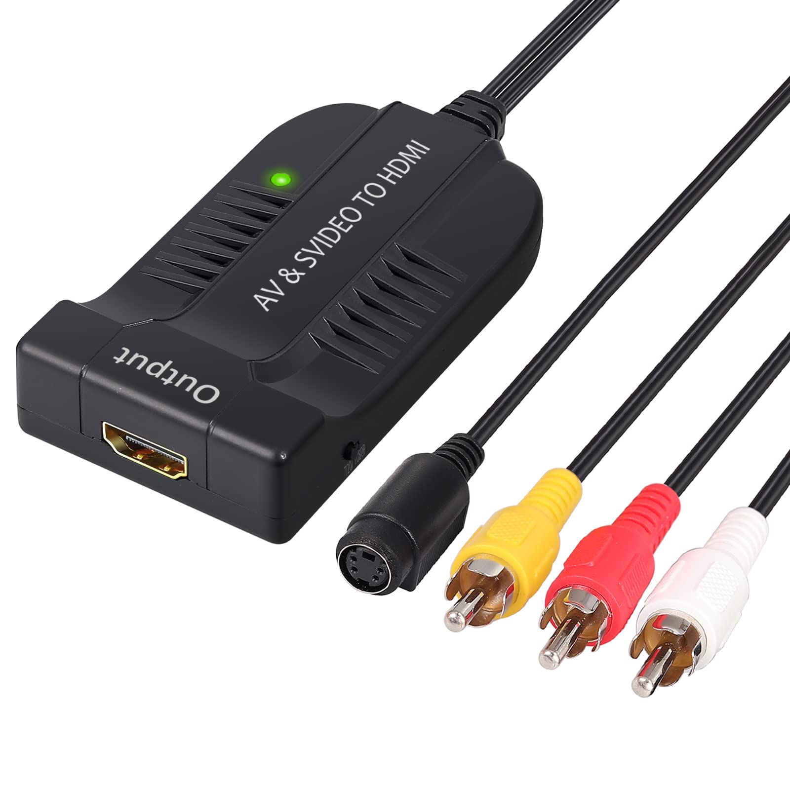 eSynic Convertitore RCA CVBS S-Video Maschio a HDMI Adattatore da 3RCA Composito S Video a HDMI 1080P con Cavo di Alimentazione DC Supporta PAL NTSC per HDTV DVD VHS VCR DVD Registratore