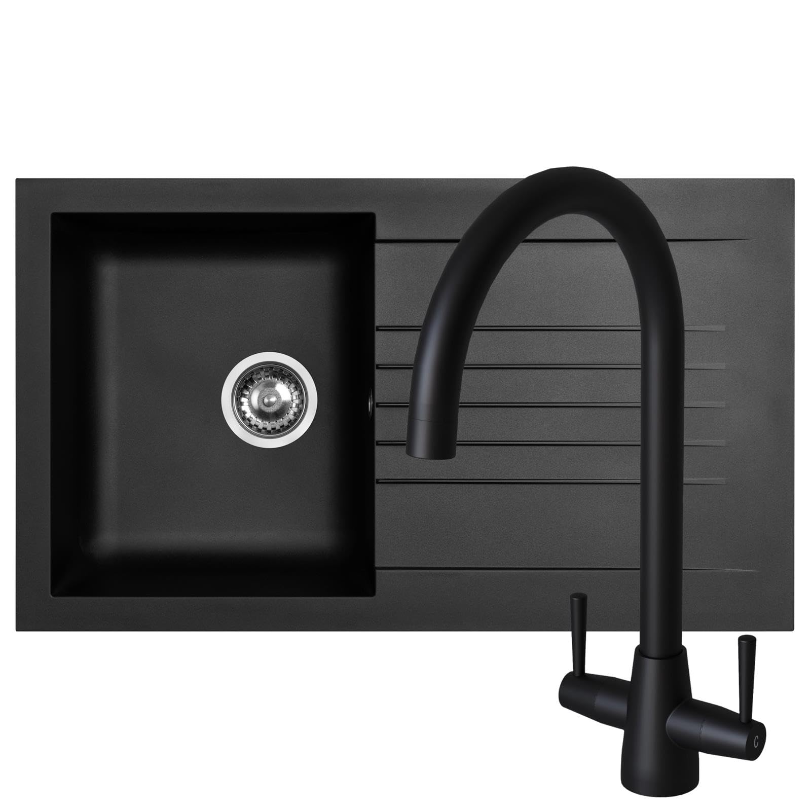 Liquida KAVL860BL 1.0 Bowl Composite Black Kitchen Sink and LU408MB Black Tap